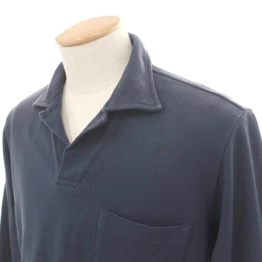 【中古】ロロピアーナ Loro Piana 鹿の子コットン 長袖ポロシャツ ネイビー【サイズS】【 状態ランクC 】【 メンズ 】