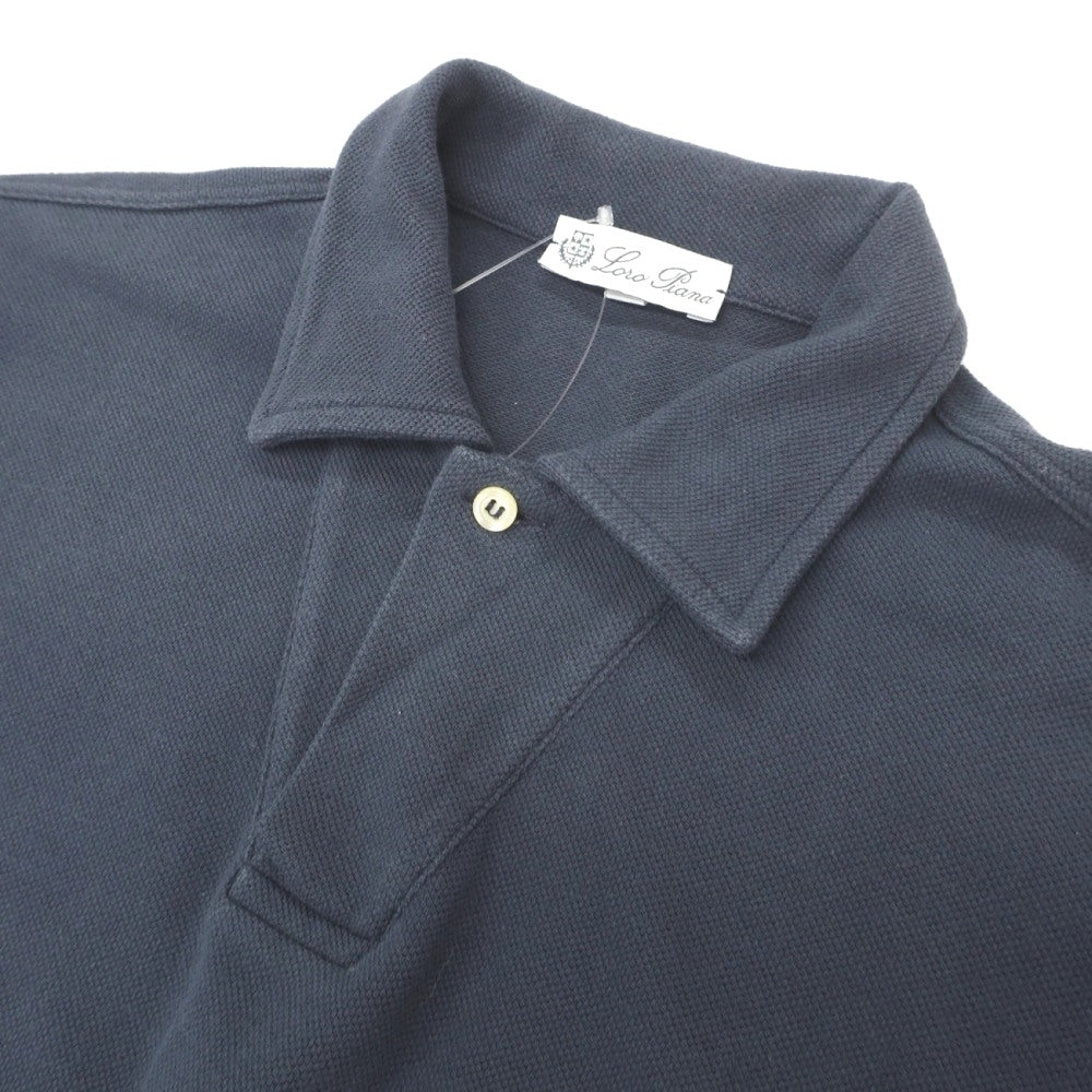 【中古】ロロピアーナ Loro Piana 鹿の子コットン 長袖ポロシャツ ネイビー【サイズS】【 状態ランクC 】【 メンズ 】