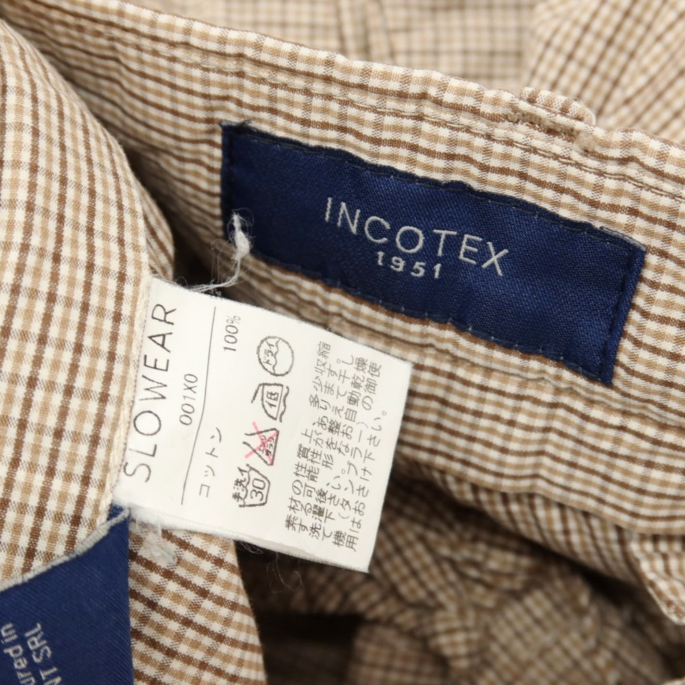 【中古】インコテックス INCOTEX コットン チェック カジュアルスラックスパンツ ベージュxホワイト【サイズ50】【 状態ランクB 】【 メンズ 】