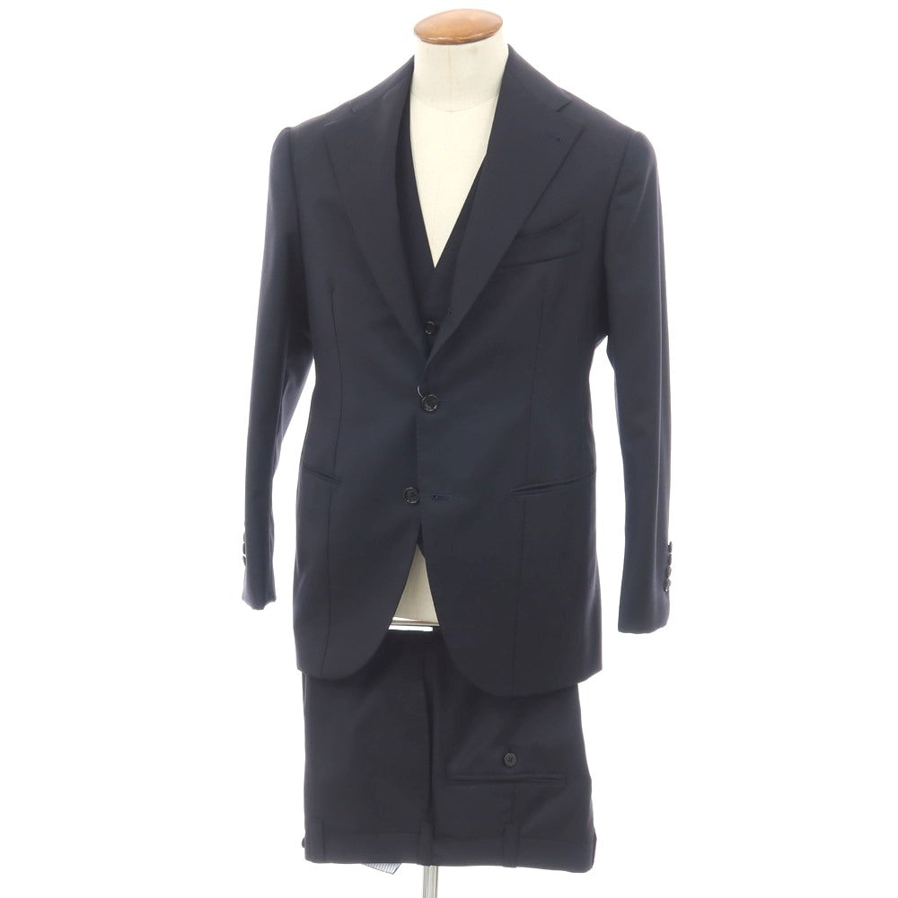 【中古】ノーブランド no brand スリーピース ウール系 3つボタンスーツ ネイビー【サイズ表記なし（46位）】【 状態ランクB 】【 メンズ 】