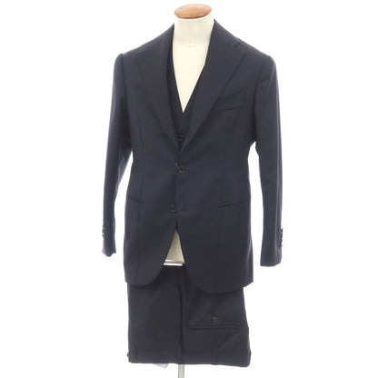 【中古】ノーブランド no brand スリーピース ウール系 3つボタンスーツ ネイビー【サイズ表記なし（46位）】【 状態ランクB 】【 メンズ 】