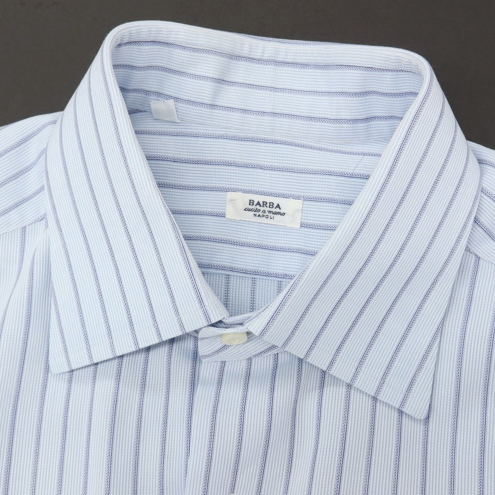 【中古】バルバ BARBA コットン ストライプ セミワイドカラー ドレスシャツ ライトブルーxライトネイビー【サイズ41】【 状態ランクC 】【 メンズ 】