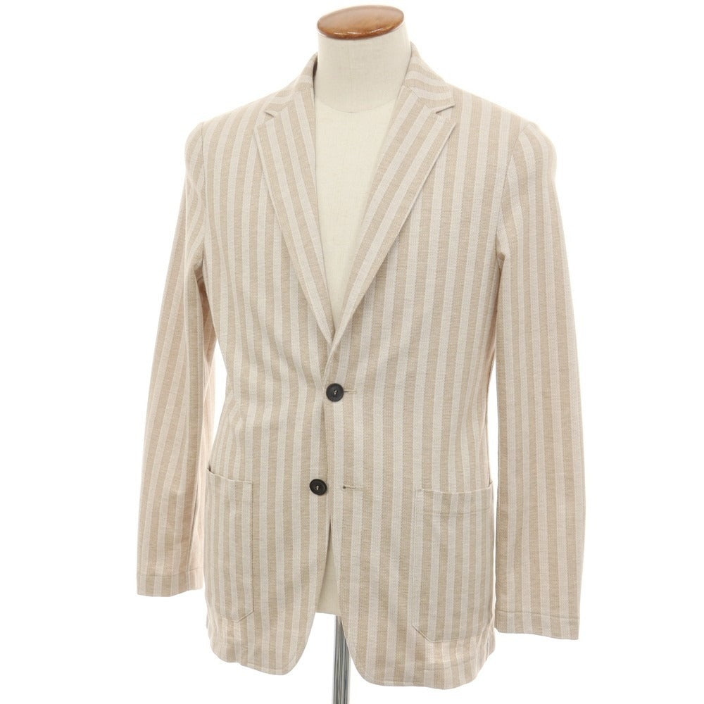 【中古】ティージャケット T-JACKET コットンポリエステルリネン ジャージー ストライプ 2B カジュアルジャケット ベージュ【サイズM】【 状態ランクA 】【 メンズ 】