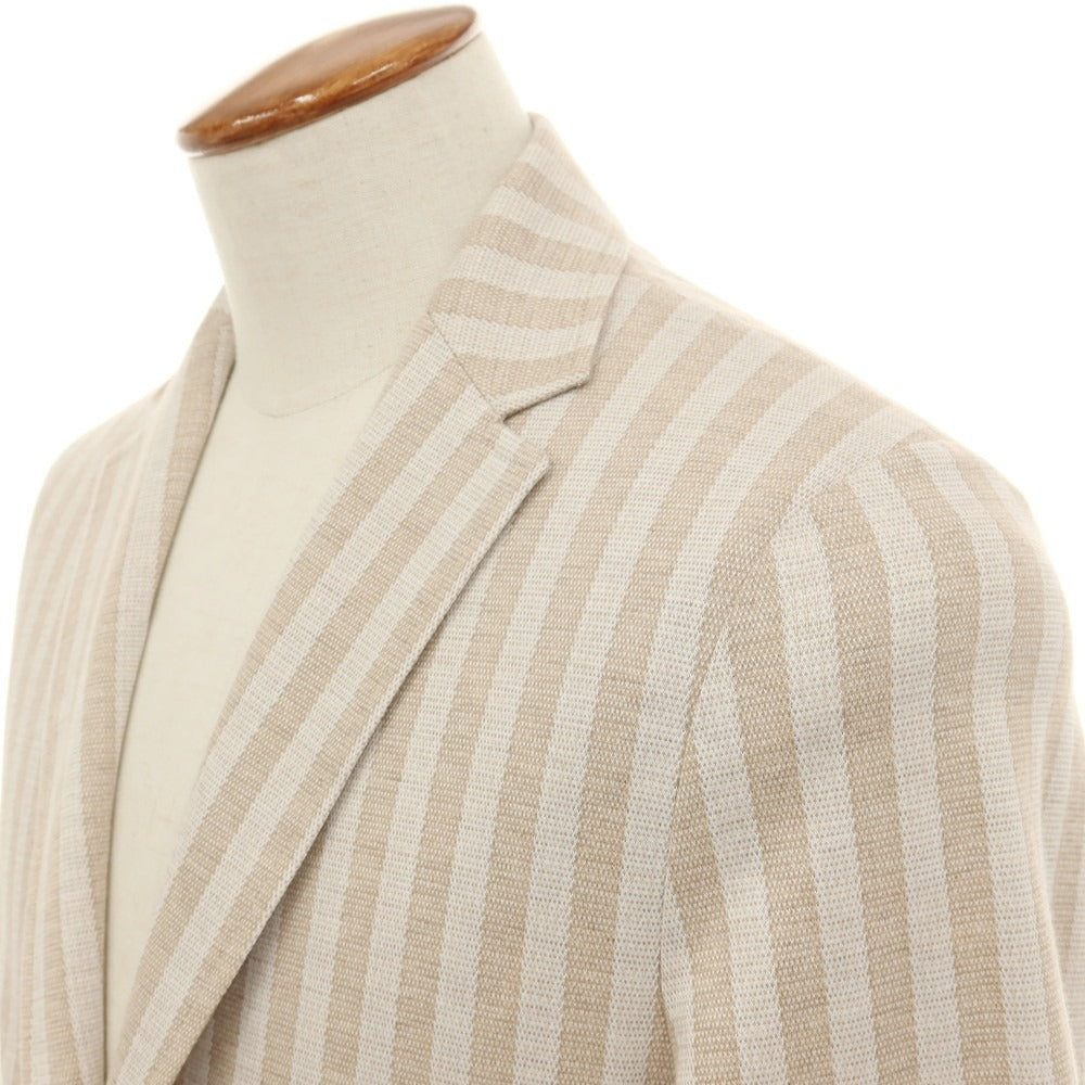 【中古】ティージャケット T-JACKET コットンポリエステルリネン ジャージー ストライプ 2B カジュアルジャケット ベージュ【サイズM】【 状態ランクA 】【 メンズ 】