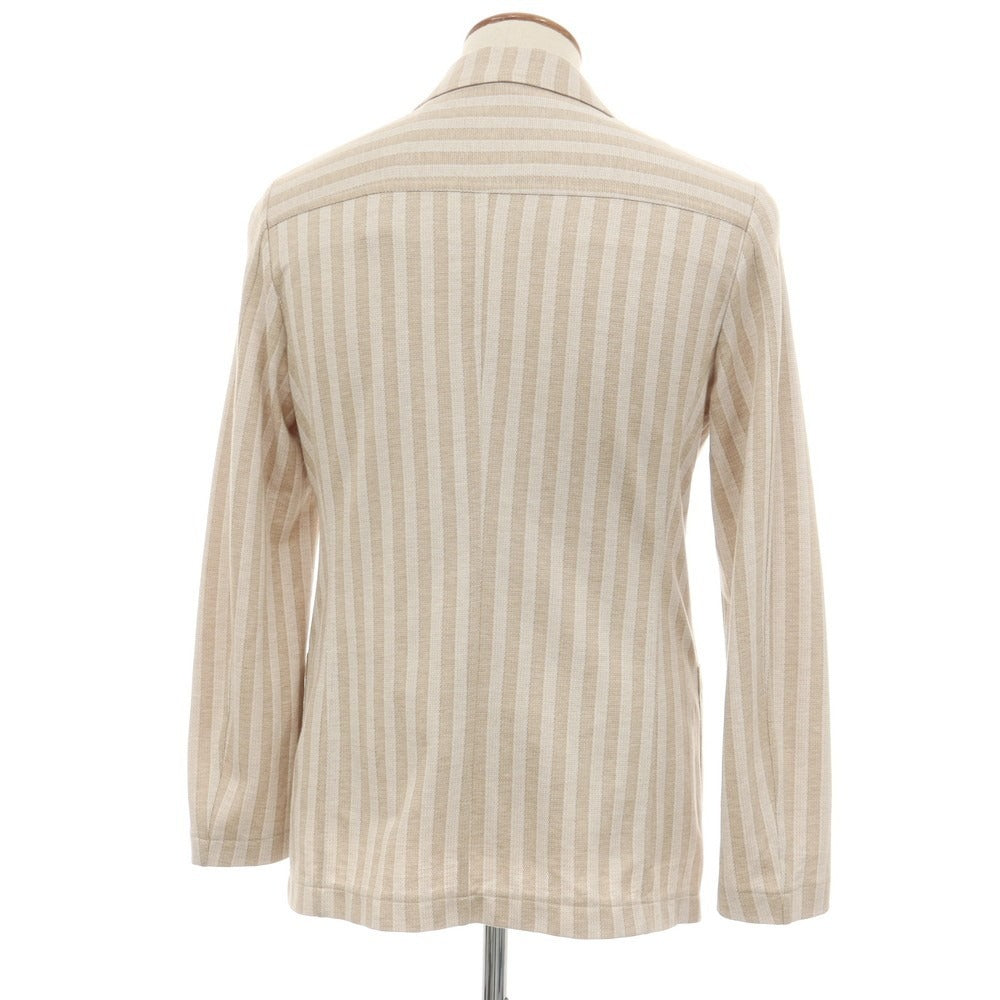 【中古】ティージャケット T-JACKET コットンポリエステルリネン ジャージー ストライプ 2B カジュアルジャケット ベージュ【サイズM】【 状態ランクA 】【 メンズ 】