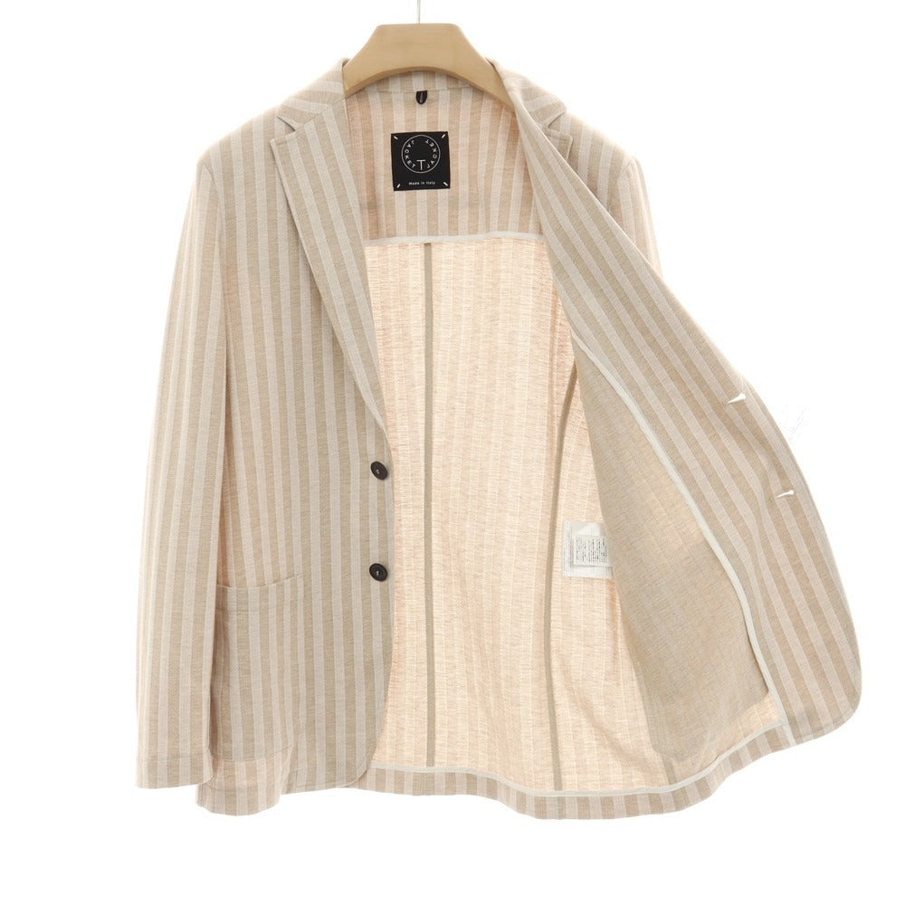 【中古】ティージャケット T-JACKET コットンポリエステルリネン ジャージー ストライプ 2B カジュアルジャケット ベージュ【サイズM】【 状態ランクA 】【 メンズ 】