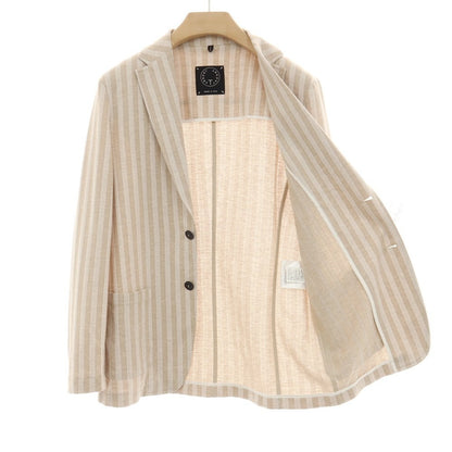 【中古】ティージャケット T-JACKET コットンポリエステルリネン ジャージー ストライプ 2B カジュアルジャケット ベージュ【サイズM】【 状態ランクA 】【 メンズ 】