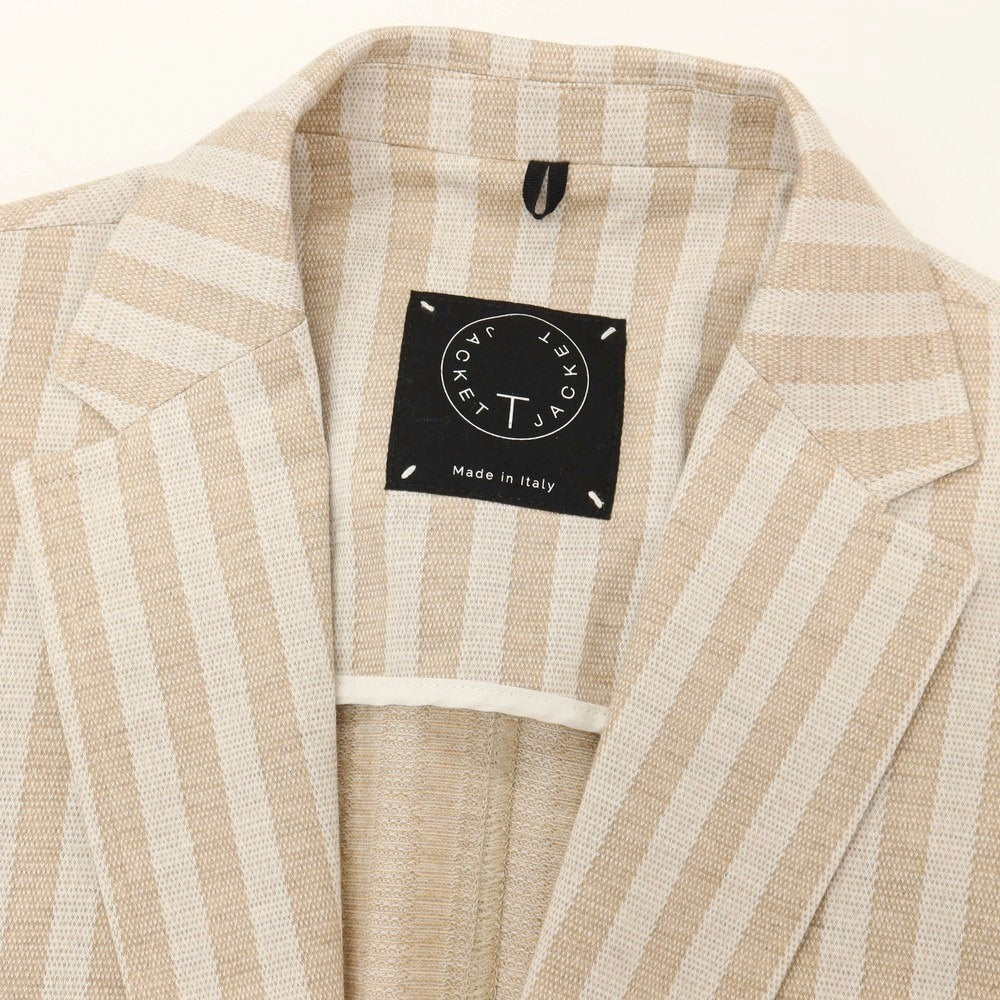 【中古】ティージャケット T-JACKET コットンポリエステルリネン ジャージー ストライプ 2B カジュアルジャケット ベージュ【サイズM】【 状態ランクA 】【 メンズ 】