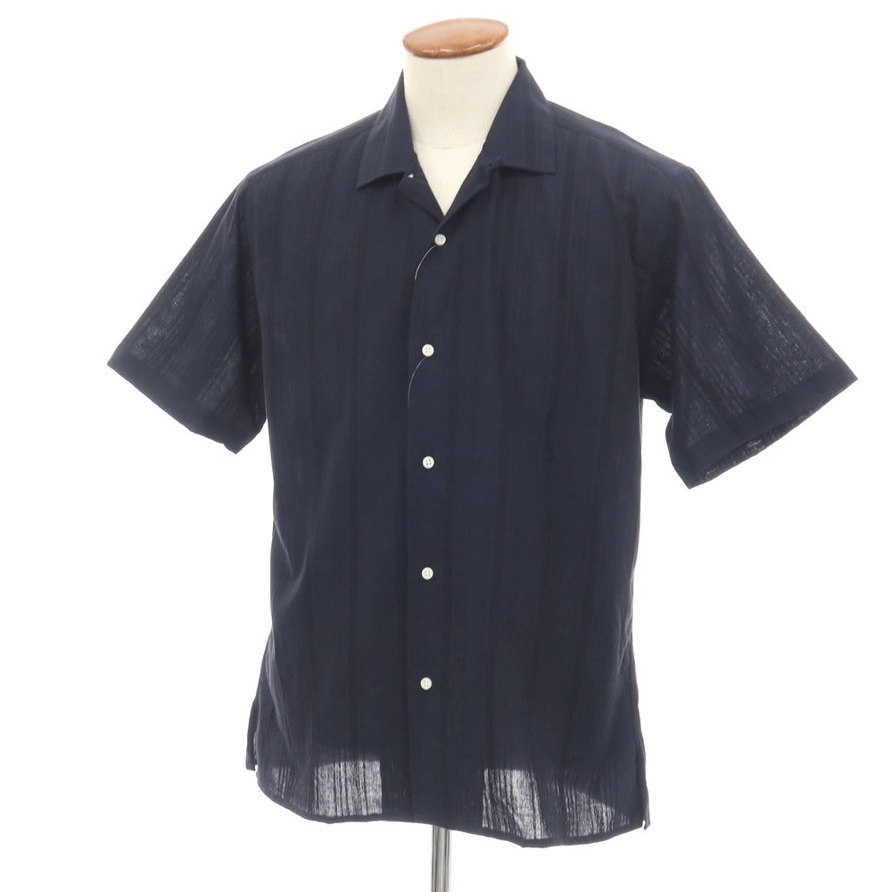 【中古】【未使用】ギットマンブラザーズフォーシップス GITMAN BROS. for SHIPS コットンリネン ストライプ オープンカラー 半袖シャツ ネイビー【サイズM】【 状態ランクS 】【 メンズ 】