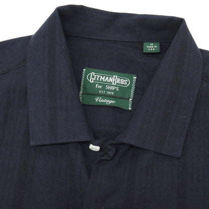 【中古】【未使用】ギットマンブラザーズフォーシップス GITMAN BROS. for SHIPS コットンリネン ストライプ オープンカラー 半袖シャツ ネイビー【サイズM】【 状態ランクS 】【 メンズ 】