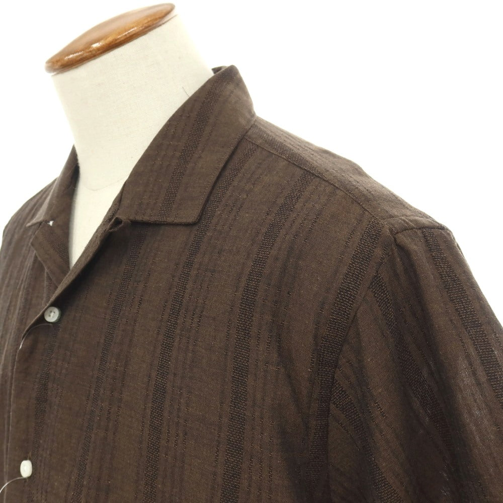 【中古】【未使用】ギットマンブラザーズフォーシップス GITMAN BROS. for SHIPS コットンリネン ストライプ オープンカラー 半袖シャツ ダークブラウン【サイズM】【 状態ランクS 】【 メンズ 】