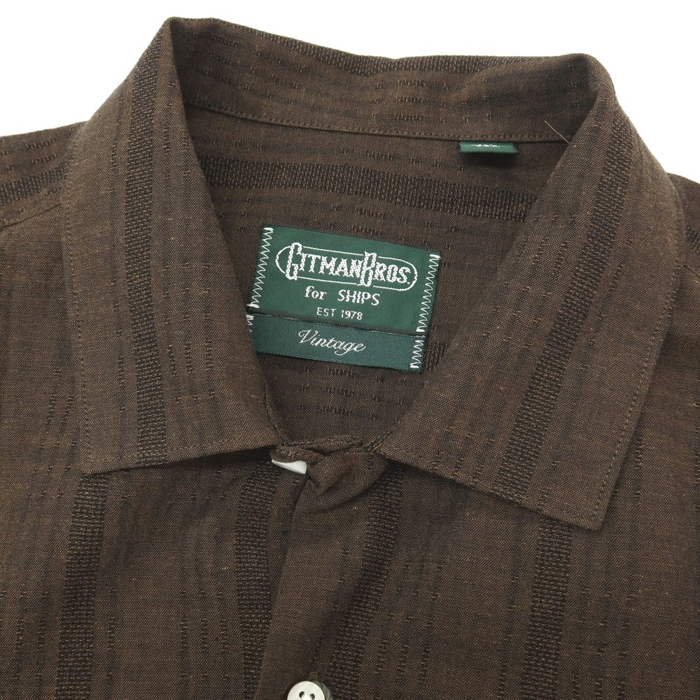 【中古】【未使用】ギットマンブラザーズフォーシップス GITMAN BROS. for SHIPS コットンリネン ストライプ オープンカラー 半袖シャツ ダークブラウン【サイズM】【 状態ランクS 】【 メンズ 】