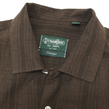 【中古】【未使用】ギットマンブラザーズフォーシップス GITMAN BROS. for SHIPS コットンリネン ストライプ オープンカラー 半袖シャツ ダークブラウン【サイズM】【 状態ランクS 】【 メンズ 】
