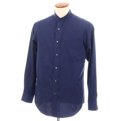 【中古】メイカーズシャツ カマクラ Makers Shirt 鎌倉 コットンポリエステル バンドカラー カジュアルシャツ ネイビー【サイズ表記なし（M位）】【 状態ランクB 】【 メンズ 】
