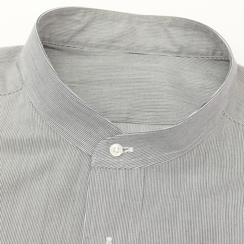 【中古】メイカーズシャツ カマクラ Makers Shirt 鎌倉 ストライプ バンドカラー カジュアルシャツ ブラックxホワイト【サイズ表記なし（M位）】【 状態ランクB 】【 メンズ 】