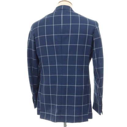 【中古】イザイア ISAIA SAILOR ウールリネン チェック 3B テーラードジャケット ネイビーxホワイト【サイズ46】【 状態ランクB 】【 メンズ 】