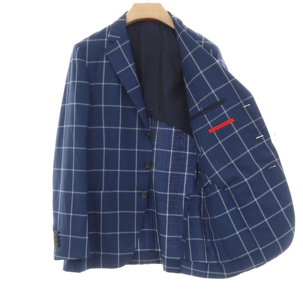 【中古】イザイア ISAIA SAILOR ウールリネン チェック 3B テーラードジャケット ネイビーxホワイト【サイズ46】【 状態ランクB 】【 メンズ 】