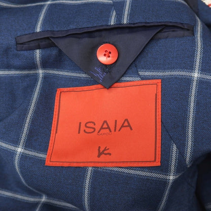 【中古】イザイア ISAIA SAILOR ウールリネン チェック 3B テーラードジャケット ネイビーxホワイト【サイズ46】【 状態ランクB 】【 メンズ 】