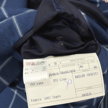 【中古】イザイア ISAIA SAILOR ウールリネン チェック 3B テーラードジャケット ネイビーxホワイト【サイズ46】【 状態ランクB 】【 メンズ 】