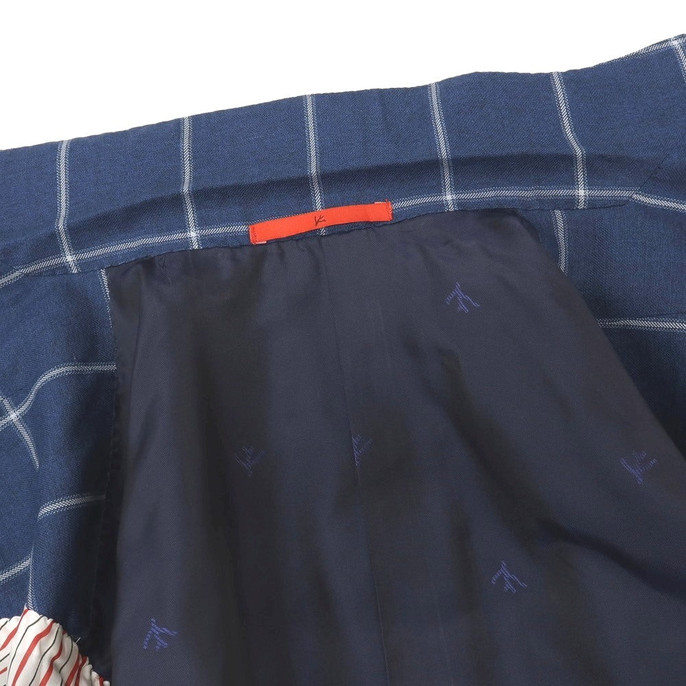 【中古】イザイア ISAIA SAILOR ウールリネン チェック 3B テーラードジャケット ネイビーxホワイト【サイズ46】【 状態ランクB 】【 メンズ 】