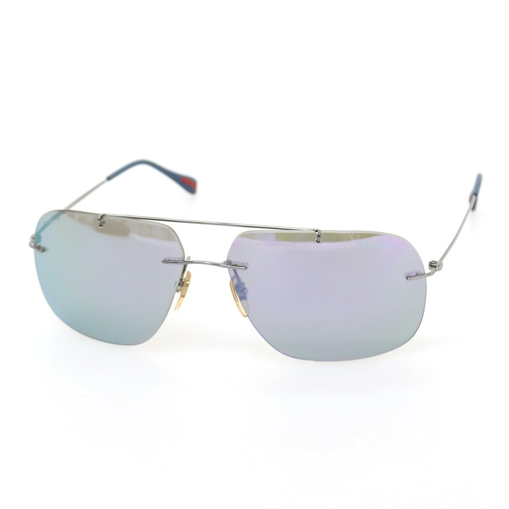 【中古】プラダスポーツ PRADA SPORTS リムレス ミラーレンズ サングラス シルバーxブルー【サイズ63□14_140】【 状態ランクB 】【 メンズ 】