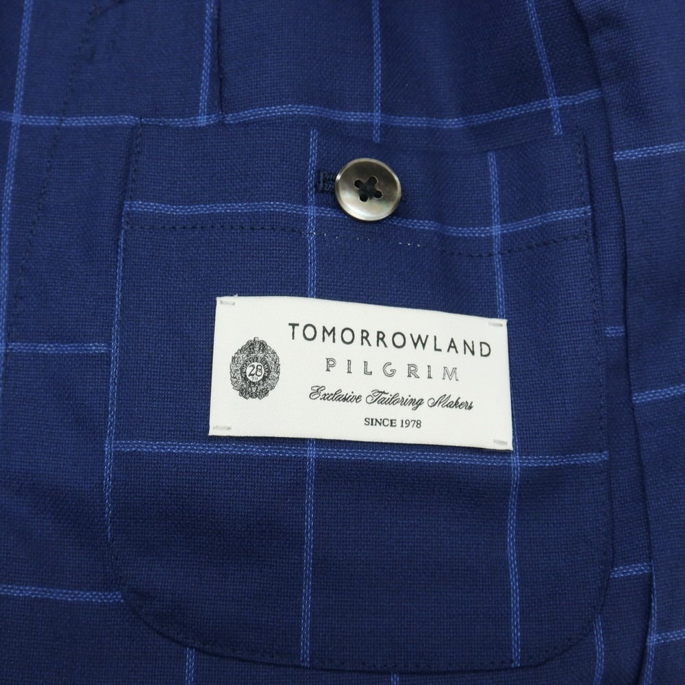 【中古】トゥモローランド TOMORROWLAND PILGRIM ウールシルク ウィンドウペーンチェック 2B テーラードジャケット ダークブルー【サイズ52】【 状態ランクB 】【 メンズ 】