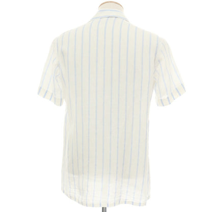 【中古】キートン Kiton リネン ストライプ オープンカラー 半袖シャツ ホワイトxブルー【サイズ38】【 状態ランクB 】【 メンズ 】