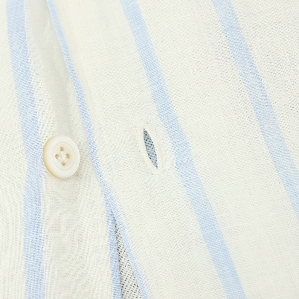【中古】キートン Kiton リネン ストライプ オープンカラー 半袖シャツ ホワイトxブルー【サイズ38】【 状態ランクB 】【 メンズ 】