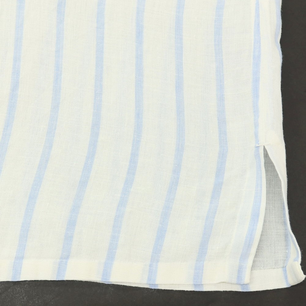 【中古】キートン Kiton リネン ストライプ オープンカラー 半袖シャツ ホワイトxブルー【サイズ38】【 状態ランクB 】【 メンズ 】