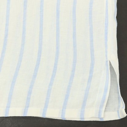 【中古】キートン Kiton リネン ストライプ オープンカラー 半袖シャツ ホワイトxブルー【サイズ38】【 状態ランクB 】【 メンズ 】