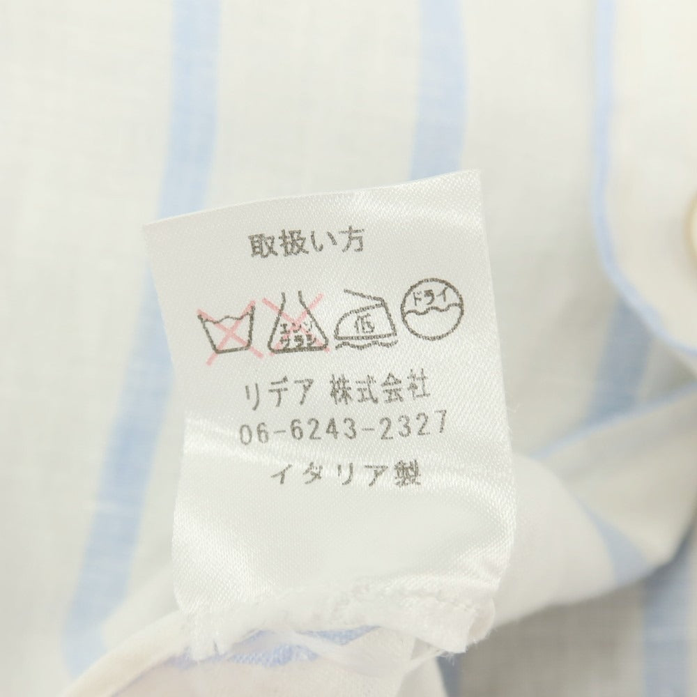 【中古】キートン Kiton リネン ストライプ オープンカラー 半袖シャツ ホワイトxブルー【サイズ38】【 状態ランクB 】【 メンズ 】