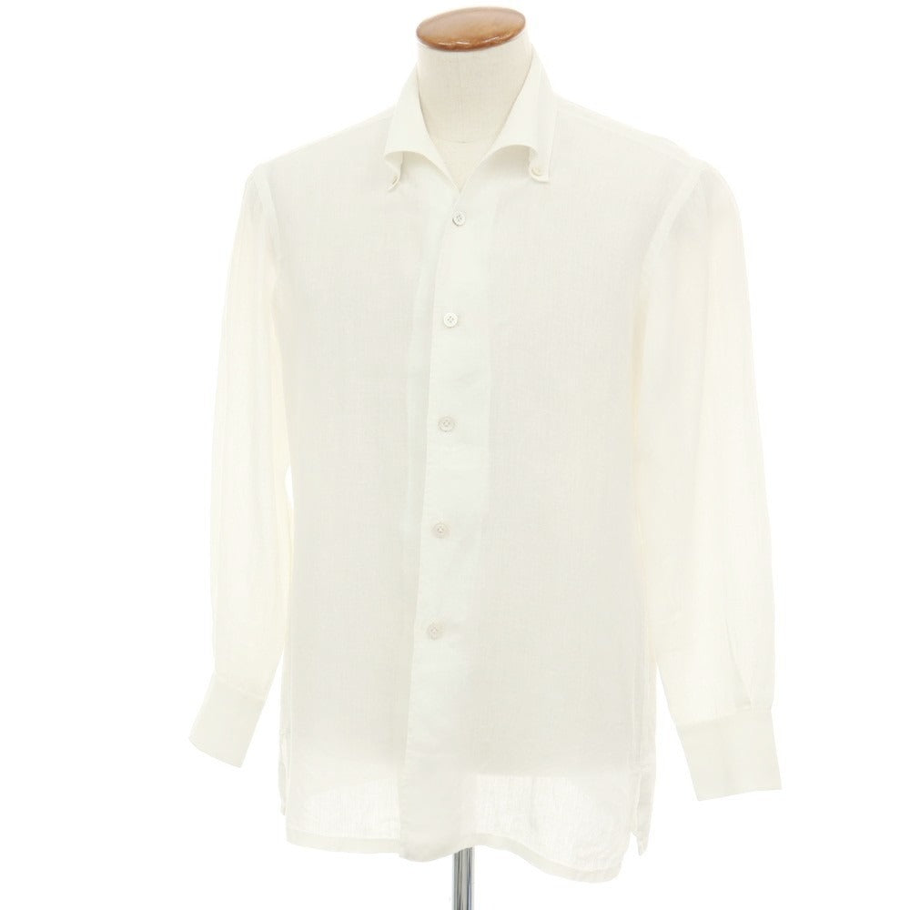 【中古】キートン Kiton リネン イタリアンカラー カジュアルシャツ ホワイト【サイズ39】【 状態ランクB 】【 メンズ 】