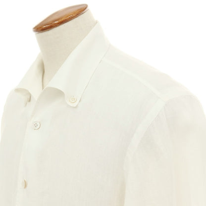 【中古】キートン Kiton リネン イタリアンカラー カジュアルシャツ ホワイト【サイズ39】【 状態ランクB 】【 メンズ 】