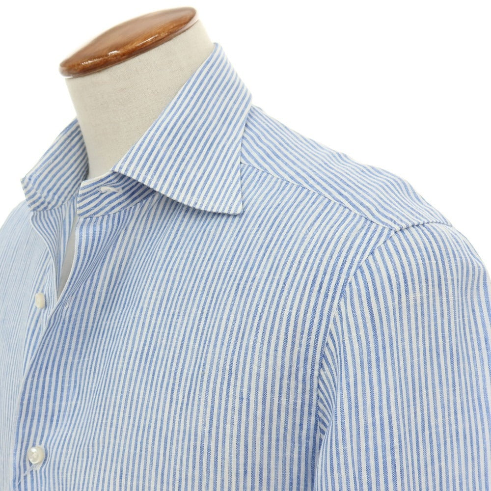 【中古】バルバ BARBA リネン ストライプ セミワイドカラー ドレスシャツ ブルーxホワイト【サイズ39】【 状態ランクC 】【 メンズ 】