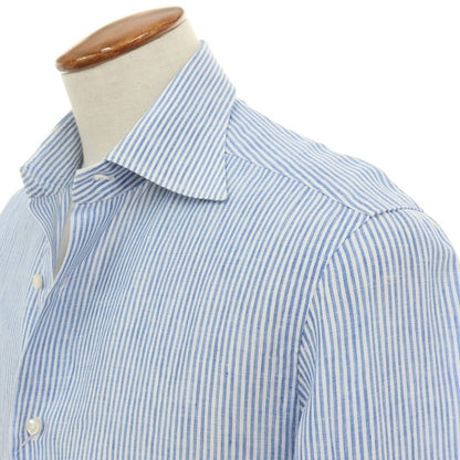 【中古】バルバ BARBA リネン ストライプ セミワイドカラー ドレスシャツ ブルーxホワイト【サイズ39】【 状態ランクC 】【 メンズ 】