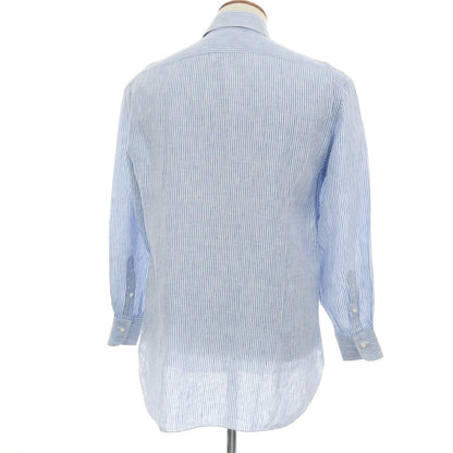 【中古】バルバ BARBA リネン ストライプ セミワイドカラー ドレスシャツ ブルーxホワイト【サイズ39】【 状態ランクC 】【 メンズ 】