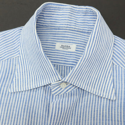 【中古】バルバ BARBA リネン ストライプ セミワイドカラー ドレスシャツ ブルーxホワイト【サイズ39】【 状態ランクC 】【 メンズ 】