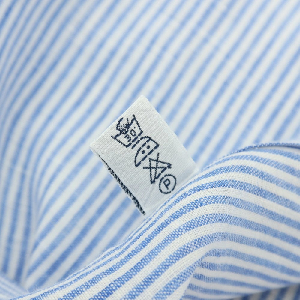 【中古】バルバ BARBA リネン ストライプ セミワイドカラー ドレスシャツ ブルーxホワイト【サイズ39】【 状態ランクC 】【 メンズ 】