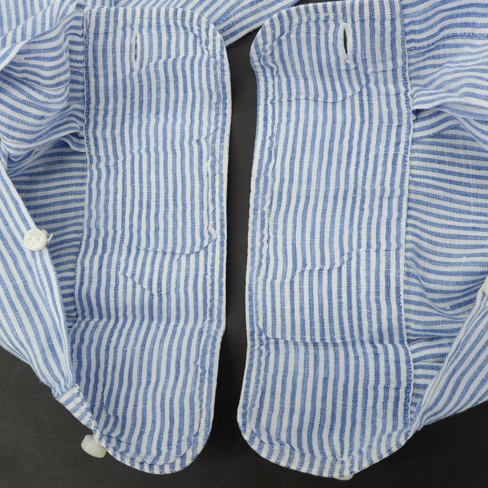 【中古】バルバ BARBA リネン ストライプ セミワイドカラー ドレスシャツ ブルーxホワイト【サイズ39】【 状態ランクC 】【 メンズ 】