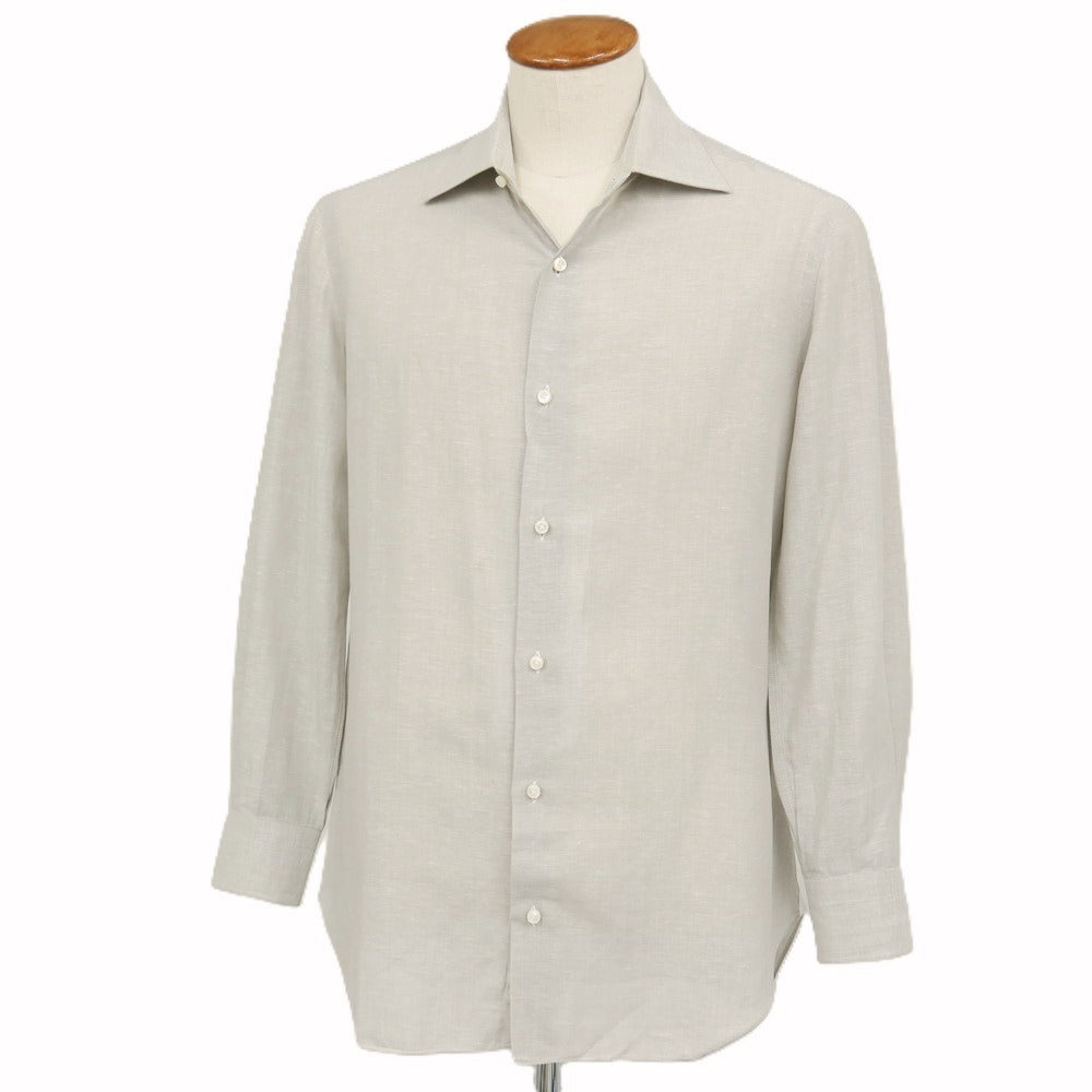 【中古】バルバ BARBA BARNEYS NEW YORK別注 コットンリネン ヘリンボーン レギュラーカラー ドレスシャツ ライトグレー系【サイズ40】【 状態ランクC 】【 メンズ 】