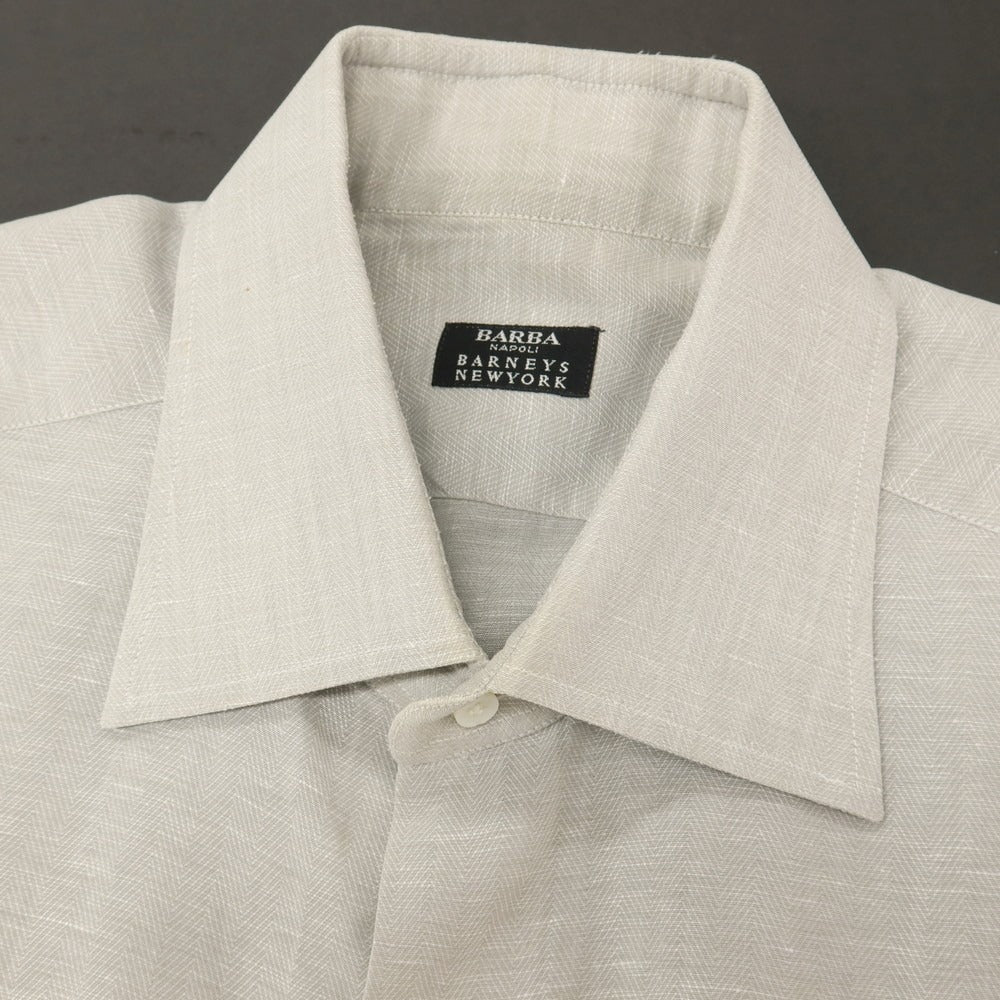 【中古】バルバ BARBA BARNEYS NEW YORK別注 コットンリネン ヘリンボーン レギュラーカラー ドレスシャツ ライトグレー系【サイズ40】【 状態ランクC 】【 メンズ 】