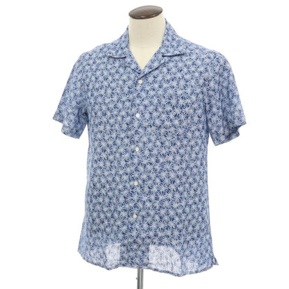 【中古】バルバ ダンディライフ BARBA DANDY LIFE リネン ボタニカル柄 オープンカラー 半袖シャツ ダークブルー系xブルー【サイズ41】【 状態ランクA 】【 メンズ 】