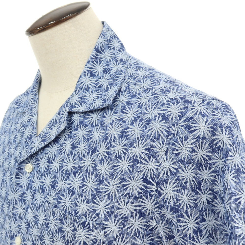 【中古】バルバ ダンディライフ BARBA DANDY LIFE リネン ボタニカル柄 オープンカラー 半袖シャツ ダークブルー系xブルー【サイズ41】【 状態ランクA 】【 メンズ 】