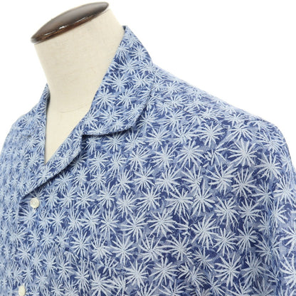 【中古】バルバ ダンディライフ BARBA DANDY LIFE リネン ボタニカル柄 オープンカラー 半袖シャツ ダークブルー系xブルー【サイズ41】【 状態ランクA 】【 メンズ 】