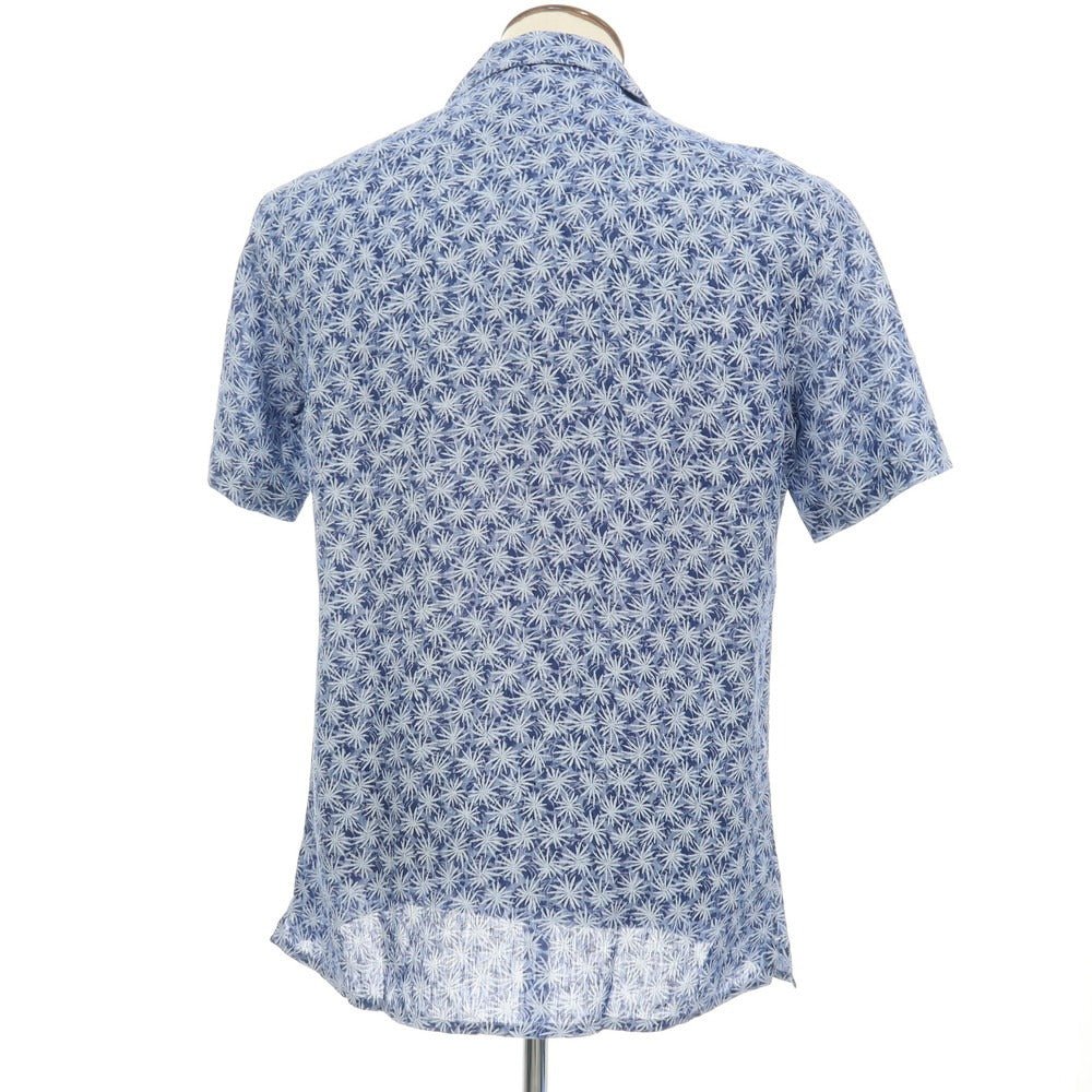 【中古】バルバ ダンディライフ BARBA DANDY LIFE リネン ボタニカル柄 オープンカラー 半袖シャツ ダークブルー系xブルー【サイズ41】【 状態ランクA 】【 メンズ 】