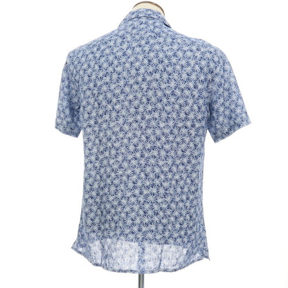 【中古】バルバ ダンディライフ BARBA DANDY LIFE リネン ボタニカル柄 オープンカラー 半袖シャツ ダークブルー系xブルー【サイズ41】【 状態ランクA 】【 メンズ 】