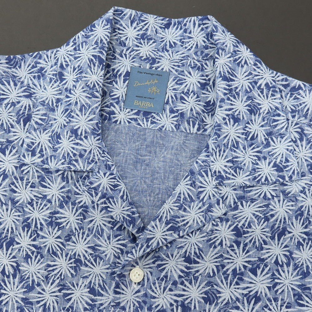 【中古】バルバ ダンディライフ BARBA DANDY LIFE リネン ボタニカル柄 オープンカラー 半袖シャツ ダークブルー系xブルー【サイズ41】【 状態ランクA 】【 メンズ 】