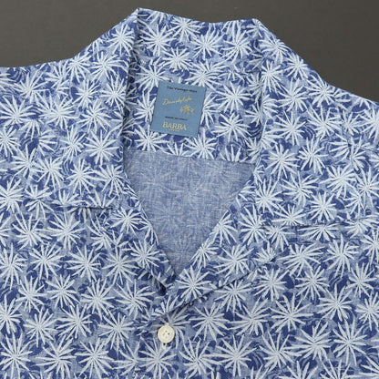 【中古】バルバ ダンディライフ BARBA DANDY LIFE リネン ボタニカル柄 オープンカラー 半袖シャツ ダークブルー系xブルー【サイズ41】【 状態ランクA 】【 メンズ 】