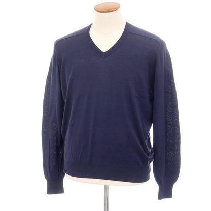 【中古】ブルネロクチネリ Brunello Cucinelli ハイゲージ コットン Vネック プルオーバーニット パープルネイビー【サイズ46】【 状態ランクC 】【 メンズ 】