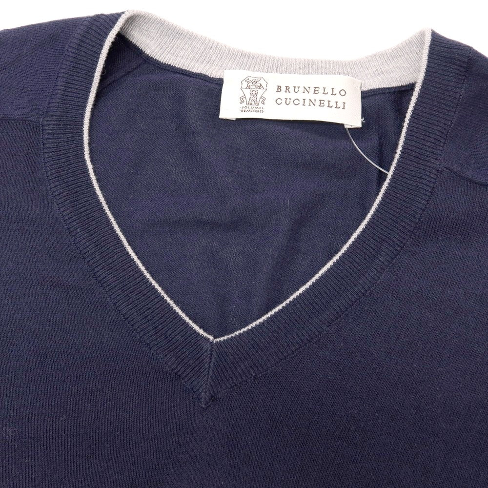 【中古】ブルネロクチネリ Brunello Cucinelli ハイゲージ コットン Vネック プルオーバーニット パープルネイビー【サイズ46】【 状態ランクC 】【 メンズ 】